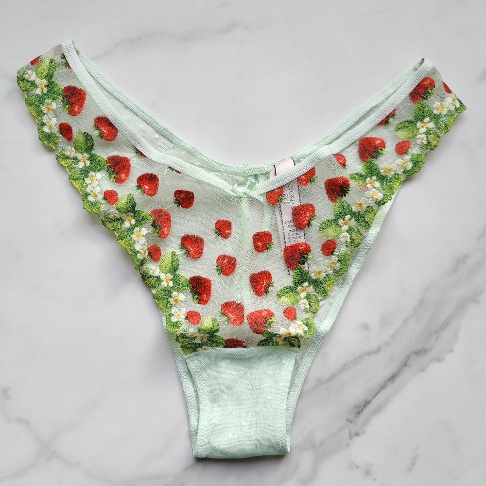 NWT VICTORIA'S SECRET DREAM ANGELS STRAWBERRY EMBROIDERY BRAZILIAN PANTY SIZE LA